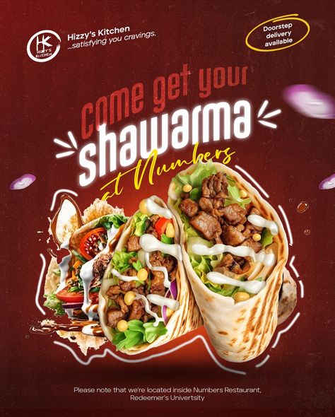 Shawarma brand flyer design #graphicdesign #graphicdesigner #texteffect #adobe #Adobe photoshop #shawarma #fooddesign #kitchenflyer #kitchenflyerdesign #designideas #goshenmedia #thegoshenmedia Shawarma Flyer Design, Shawarma Poster, Shawarma Design, Brand Flyer Design, Shawarma Place, Photoshop Flyer, Biryani, Food Design, Flyer Design