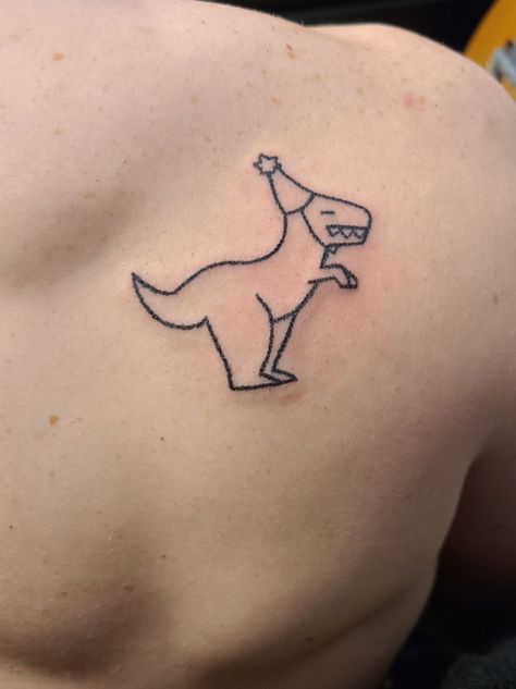 Stick And Poke Dinosaur, Small Chaotic Tattoos, Weird Hand Tattoos, Funny Line Art Tattoo, Funny Line Tattoo, Small Edgy Tattoos Simple, Masculine Stick And Poke, T Rex Tattoo Ideas, Stick Person Tattoo