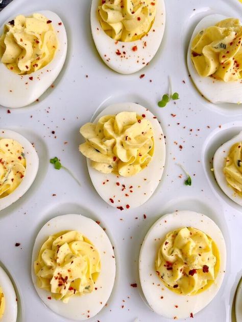 Egg Experiments, Avocado Deviled Eggs, Perfect Hard Boiled Eggs, Bacon Deviled Eggs, Boursin Cheese, Egg Cheese, Herb Cheese, Deviled Eggs Recipe, Eggs Recipe