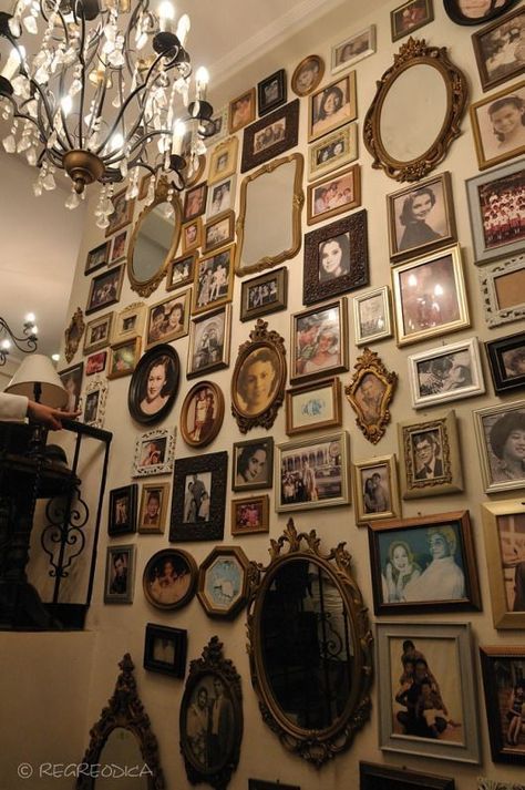 Wall Full Of Photo Frames, Room Decor Ideas Aesthetic Photo Wall, Maximalist Family Photo Wall, Photo Wall Collage Maximalist, Wall Full Of Paintings Aesthetic, Walls Full Of Pictures, Antique With Modern, Family Photo Wall Aesthetic, Mirror Wall With Pictures