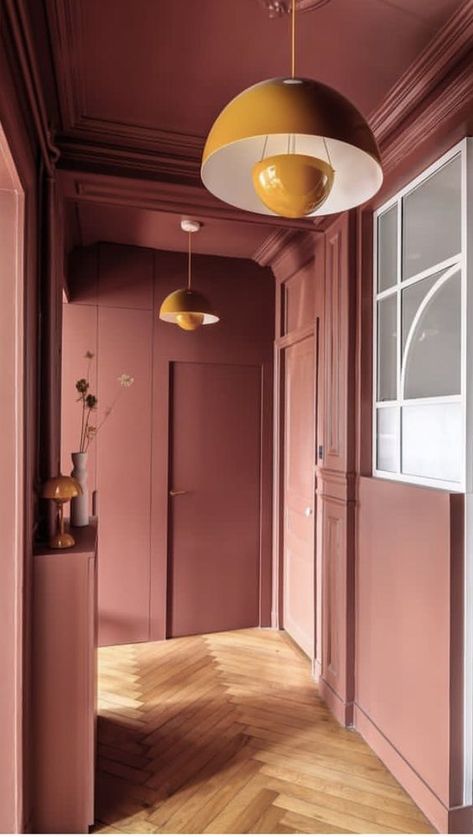 Pink Hallway, Hallway Paint, Hunger Magazine, Hallway Colours, Welcome To My House, Home Decor Color, Minimalist Architecture, Paint Colors For Home, Eclectic Home