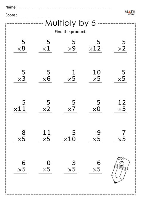 Multiplication by 5 Worksheets - Math Monks Multiplication Worksheets For Grade 2, Third Grade Multiplication Worksheets, Array Worksheets, Free Multiplication Worksheets, Times Tables Worksheets, Multiplication And Division Worksheets, Printable Multiplication Worksheets, Third Grade Worksheets, Multiplication Facts Worksheets