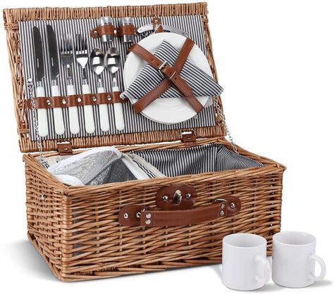 Camping Basket, Picnic Basket Set, Ceramic Dinner Plates, Waterproof Picnic Blanket, Wicker Hamper, Picnic Hamper, Wicker Picnic Basket, Blanket Basket, Camp Wedding