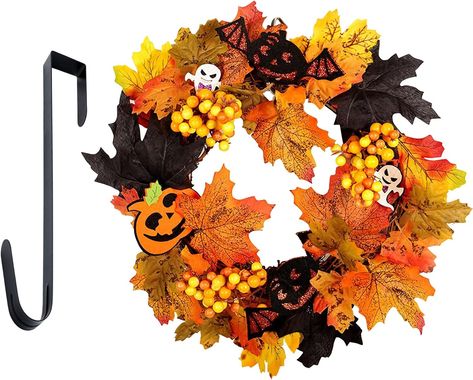 Pre Lit Wreath, Pretty Wreath, Wall Ornaments, Pumpkin Wreath, Leaf Garland, Leaf Wreath, Decoration Piece, Maple Leaves, Autumn Wreaths