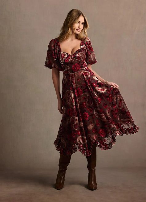 Joanne Red Multi Midi Dress | Azazie Sheer Long Sleeve Top Under Dress, Fall Event Dress, Long Sleeve Off The Shoulder Dress, Shoes For Midi Dress, Fall Wedding Guest Dress November, Wedding Guest Midi Dress, Fall Dressy, Simple Street Style, Floral Velvet Dress