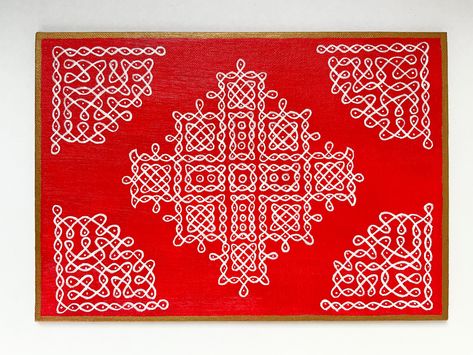 Pooja Room Decor, Kolam Art, Kolam Dots, Dot Kolam, Pulli Kolam, House Warming Ceremony, Acrylic Paint On Wood, Kolam Rangoli, Buddha Painting