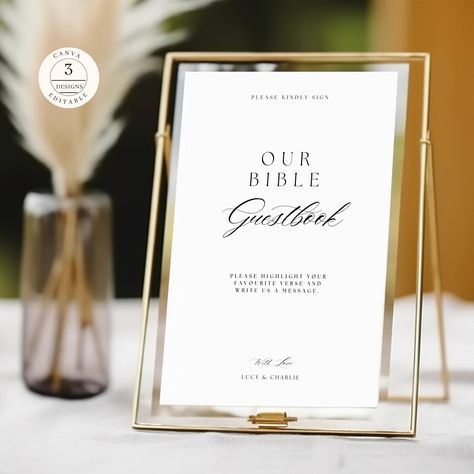 Sign Our Bible Wedding Sign, Wedding Bible Guest Book Sign Template, Wedding Bible Guestbook, Wedding Signage, Bible Verse Guestbook, TN01 by LoveStoryCoDesign on Etsy Wedding Bible Guest Book, Bible Guest Book, Bible Wedding, Unique Guest Book Alternatives, Wedding Bible, Wedding Guest Book Sign, Heartfelt Messages, Template Wedding, Guest Book Sign