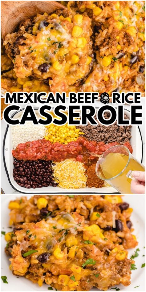 Beef And Rice Casserole, Cheesy Casserole Recipes, Mexican Beef, Rice Casserole Recipes, Mexican Casserole, Cheesy Casserole, Beef Casserole Recipes, Beef And Rice, Easy Weeknight Dinner