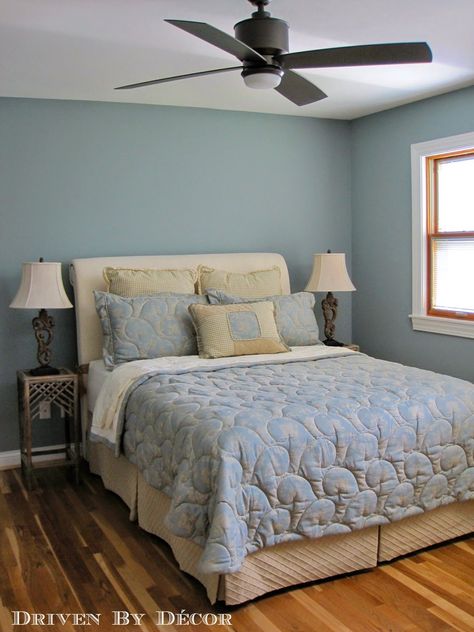 Benjamin Moore - Kentucky Haze AC-16 also known as Mount Saint Anne 1565 Greenish Blue Bedroom, Mount Saint Anne Benjamin Moore, Bedroom Ideas Paint Colors, Bedroom Ideas Paint, Guest Bedroom Colors, Beige Walls Bedroom, Guest Room Colors, Small Guest Rooms, Guest Bedroom Ideas