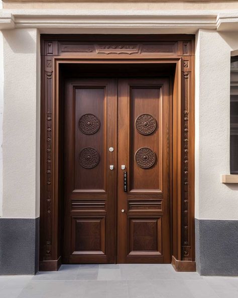 50+ Spectacular Wooden Door Designs for a Grand Entryway • 333+ Images • [ArtFacade] Palace Door Design, Wooden Double Front Doors Entrance, Main Double Door Design Wood, Wooden Double Front Doors, Wooden Joinery, Carved Wood Door, Foyer Design Ideas, Villa Doors, Pintu Ganda