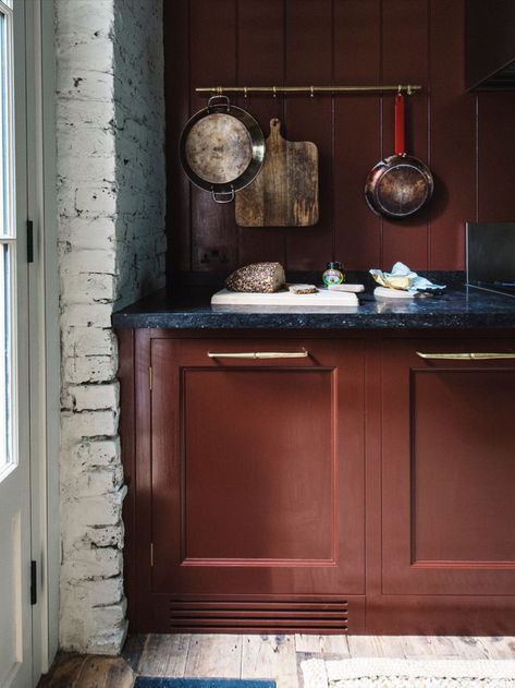 Rust Kitchen, Red Kitchen Walls, Red Kitchen Cabinets, Plain English Kitchen, Paint For Kitchen Walls, Red Cabinets, Plain English, Victorian Kitchen, Brown Cabinets