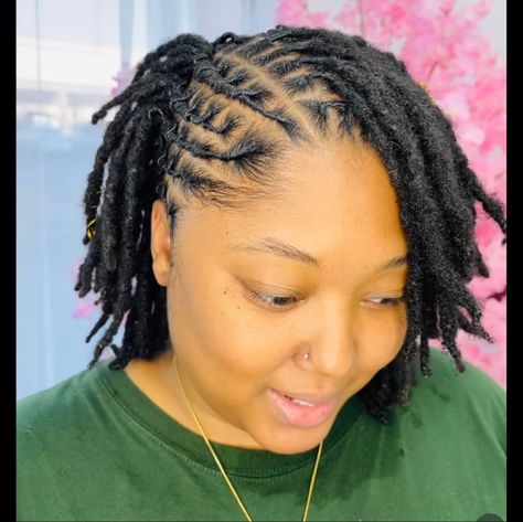 Mid Length Locs Hairstyles, Loc Styles On Short Hair, Loc Styles Medium Updo Women Pineapple, Locs Hairstyles For Women Short Updo, Starter Locs Styles For Short Hair 2 Strand Twist, Simple Loc Styles Short, Loc Styles For Black Women Short, Side Part Loc Styles, Loc Half Up Half Down Styles