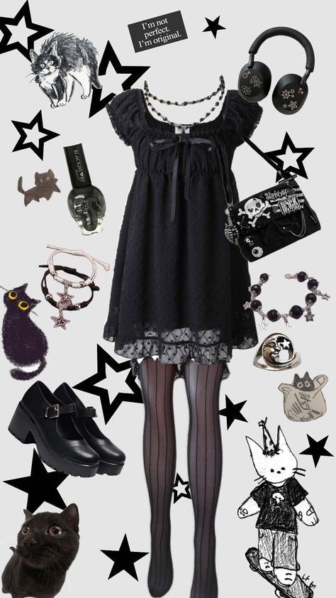 black cat 🐈‍⬛ #darkfeminine #oufitinspo #oufit #blackcat Black Cat Outfit, General Outfit, Shifting Outfits, Black Kawaii, Kawaii Outfit, Clothes Aesthetic, Cat Clothes, Cat Girl, Goth Fashion