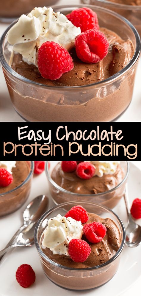 How to make chocolate protein pudding (5 ingredients) Protein Pudding Recipe, Chocolate Protein Pudding, Healthy Chocolate Pudding, Processor Recipes, Chocolate Covered Katie, High Protein Desserts, Sugar Free Pudding, Dairy Free Chocolate Chips, Protein Pudding