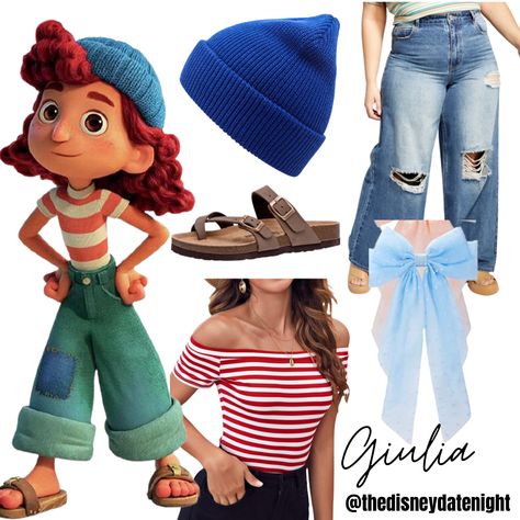 Luca Inspired Outfits, Disney Bound Plus Size, Luca Disneybound, Pixar Outfits Disney, Pixar Outfits, Disney Date Night, Disney Date, Disneybounding Ideas, Brown Slides