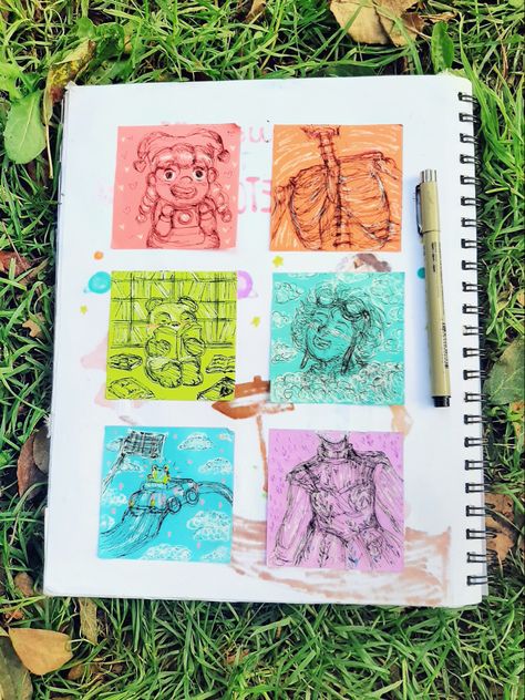 Sketchbook spread Sketchbook Ideas Sticky Notes, Sticky Note Sketchbook, Sticky Note Doodles, Sticky Note Ideas, Sketchbook Ideas Doodles, Doodle Aesthetic, Sketchbook Spread, Note Ideas, Note Doodles