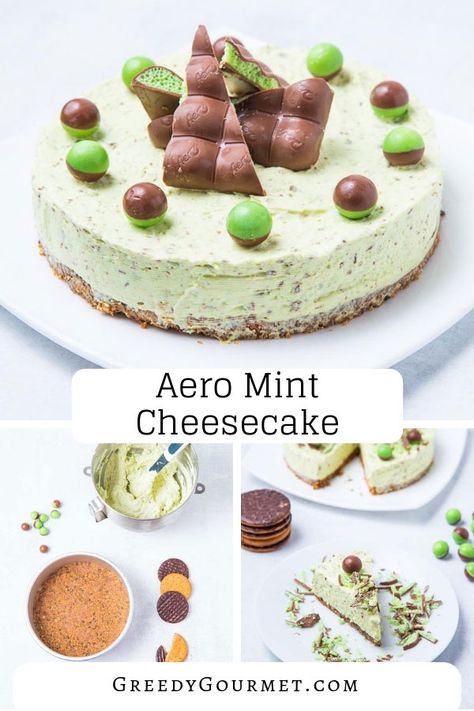 Aero Cheesecake, Simple Cheesecake, Aero Chocolate, Cheesecake Ideas, Mint Chocolate Cheesecake, Recipes Cheesecake, Mint Cheesecake, Xmas Recipes, Green Desserts