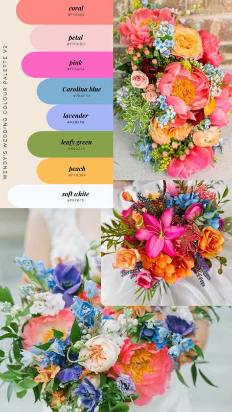 Wedding Palette Wedding Color Palette Summer, Bright Wedding Colors, Dream Wedding Decorations, Boda Mexicana, Spring Wedding Colors, Rainbow Wedding, Color Palette Bright, Bright Wedding, Wedding Decor Style