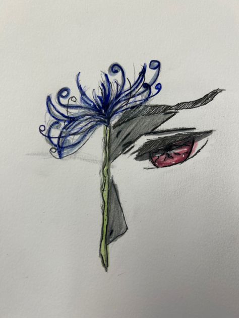 I decided to put his eyes because he has been looking for the spider lily Spider Lily Drawing Tutorial, Blue Spider Lily Drawing, Spider Lily Drawing, Spider Lily Line Art, Red Spider Lily Drawing, Watercolor Spider Lily, Lilies Drawing, His Eyes, Lily