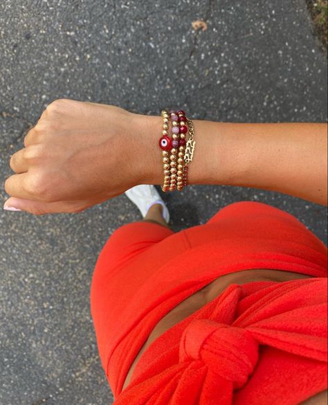 Evil eye bracelet, ruby bracelet, gold bracelet, gold ball bracelet, gold bracelet stack, stackable jewelry, bracelet inspo, bracelet inspiration, jewelry inspo, trending jewelry, trending bracelet Evil Eye Bracelet Stack, Ruby Bracelet Gold, Gold Ball Bracelet, Gold Bracelet Stack, Jewelry Trending, Gold Bracelets Stacked, Bracelet Inspiration, Bracelet Inspo, Trending Jewelry