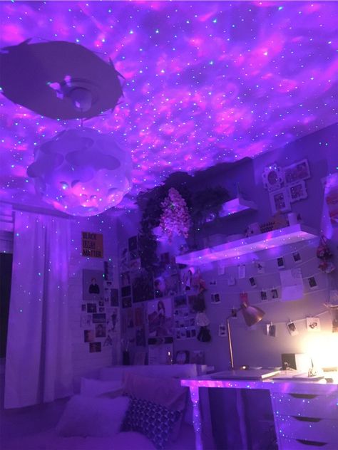 Cute Bedroom Ideas For Small Rooms Cozy Purple, Y2k Small Room Ideas, Lavender Bedroom Ideas For Teens, Galaxy Bedroom Aesthetic, Purple Led Room, Pastel Purple Room Aesthetic, Y2k Aesthetic Bedroom, Hype Beast Room Decor, Hype Beast Room