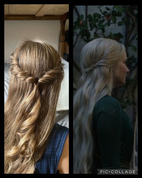 Lotr Inspired Hairstyles, Elven Hairstyles Female, Lord Of The Rings Elf Hairstyles, Galadriel Rings Of Power Hair, Lord Of The Rings Inspired Hairstyles, Lotr Elf Hairstyles, Eowyn Hairstyle, Elvish Hairstyles Lord Of The Rings, Galadriel Rings Of Power Costume