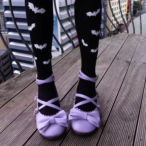 Socks Reference, Pastel Goth Leggings, Kawaii Bat, Goth Leggings, Pastel Goth Aesthetic, Black Kawaii, Bubble Goth, Purple Goth, Pastel Punk