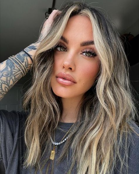 ERYN LEANNE on Instagram: "ice on my neck from the one & only @iceskrt #skrtpartner #iceskrt #skrtjewelry" Ash Blonde Balayage On Dark Hair With Money Piece, Cara Loren Hair, Color Block Hair, Hair Goal, Ash Blonde Balayage, Money Piece, Brunette Hair With Highlights, Dark Roots Blonde Hair, Balayage Hair Dark