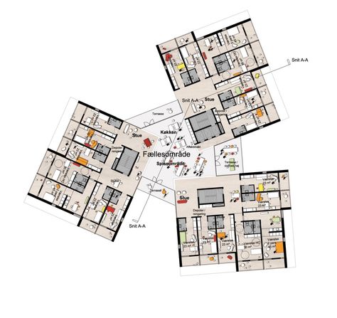 University of Southern Denmark Student Housing Winning Proposal / C.F. Møller Architects Plan Studio, Student Hostel, Student Housing, Student Living, Student House, Concept Diagram, Plan Drawing, Apartment Plans, Social Housing