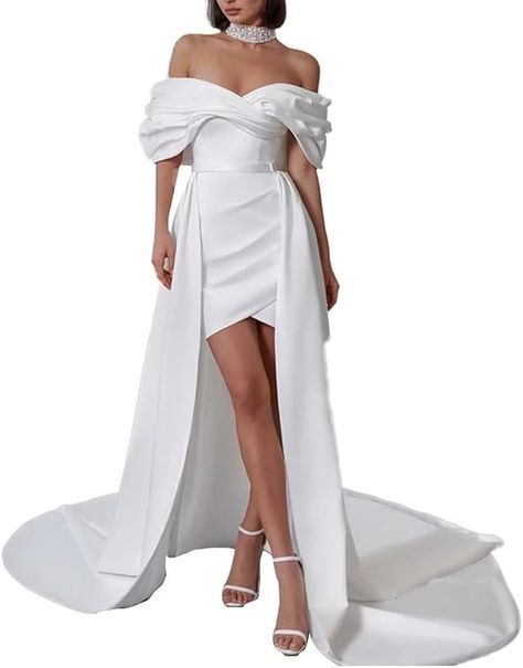 Amazon.com: Off-Shoulder Short Wedding Dresses for Bride with Detachable Train Bridal Gowns Formal Evening Party Dress Ivory 2 : Clothing, Shoes & Jewelry Short Dresses With Train, Dresses With Train, Dresses For Bride, Short Wedding Dresses, Off Shoulder Wedding Dress, Detachable Train, Short Wedding Dress, Evening Party Dress, Evening Party