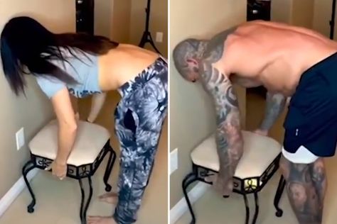 Chair challenge – which women CAN do but men CAN’T – goes viral on Tik Tok – The Sun Men Vs Women, Heavy Weight Lifting, Man Vs, Tummy Tucks, Lift Heavy, Can't Stop Laughing, Women Legs, Her Brother, Tik Tok