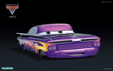 Ramone in purple - Cars 2 Ramone Cars, Cars Movie Characters, Cars 2 Movie, Disney Cars Wallpaper, Disney Cartoon Movies, Cartoons Hd, Disney Pixar Characters, Cars Characters, Cars 2