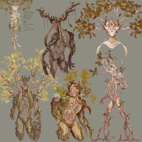 Tree People Concept Art, Rock Giant Concept Art, Humanoid Plant Concept Art, Tree Creature Concept Art, Tree Character Design Concept Art, Dryad Concept Art, Fae Creatures Art, Plant Alien Humanoid, Tree Monster Concept Art