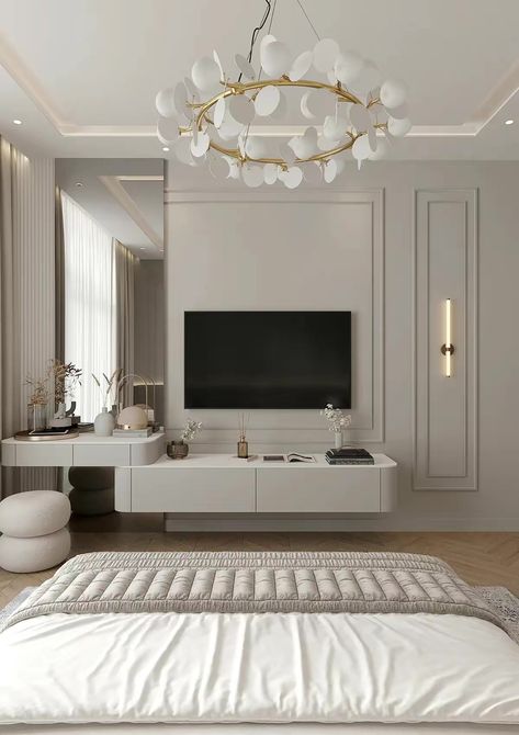 Tv Bedroom Ideas, Beautiful Bedroom Colors, Flat Interior Design, Tv Unit Interior Design, Luxe Bedroom, Design Your Bedroom, Bedroom False Ceiling Design, Tv In Bedroom, Classic Bedroom