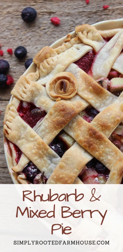 This Rhubarb Mixed Berry Pie is sweet, tart, and easy to make. We're using fresh garden rhubarb and frozen mixed berries in this treat. Frozen Berry Pie, Apple Berry Pie, Mixed Berry Pie Recipe, Mixed Berry Recipes, Strawberry Rhubarb Pie Filling, Homestyle Recipes, Berry Pie Filling, Berry Pie Recipe, Mixed Berry Pie