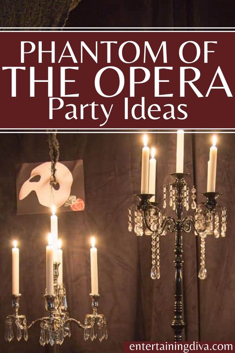 Opera Theme Party, Phantom Of The Opera Party, Phantom Of The Opera Theme, Elegant Party Themes, Affordable Party Decorations, Red Wine Sangria, Gold Table Setting, Theme Party Ideas, Paris Opera House