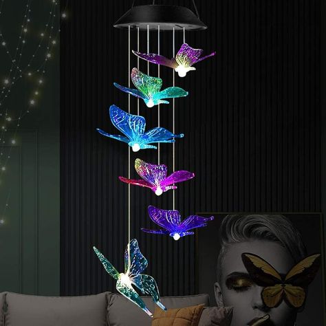 Amazon.com : Klmnduo Solar Wind Chimes, Outdoor Solar Butterfly Wind Chimes 7 Color Changing LED Mobile Wind Chime Waterproof LED Solar Light for Porch Deck Garden Patio Decor. : Garden & Outdoor Solar Lights For Garden, Butterfly Wind Chime, Lights For Garden, Solar Wind Chimes, Garden Patio Decor, Solar Lantern, Porch Deck, Butterfly Photos, Decor Thanksgiving