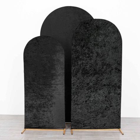 Set of 3 Black Crushed Velvet Chiara Wedding Arch Covers For Round Top Backdrop Stands 5ft, 6ft, 7ft Round Top Backdrop, White Wedding Flowers Centerpieces, Black Wedding Decorations, Backdrop Stands, White Wedding Flowers, Event Supplies, Ceremony Backdrop, Wedding Flower Arrangements, Velvet Color