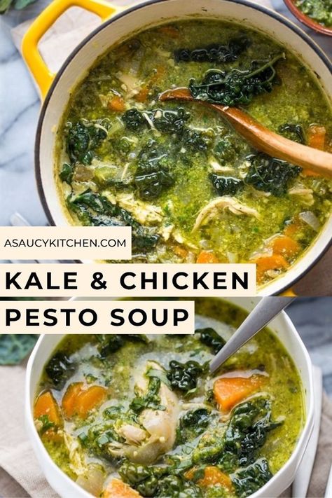 Chicken Pesto Soup, Chicken Kale Soup, Pesto Soup, Kale Chicken, Chicken Kale, Kale Pesto, Chicken Pesto, Healthy Food Blogs, Gluten Dairy Free