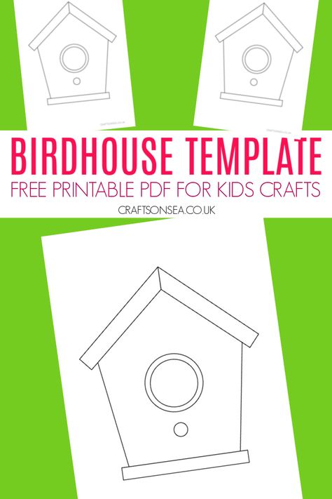 Preschool Birdhouse Craft, Birdhouse Template Free Printable, Bird Paper Craft Templates Free Printable, Bird House Patterns Free, Bird House Craft Preschool, Bird House Template Free Printable, Bird House Craft For Kids, Paper Birds Template, Bird House Template