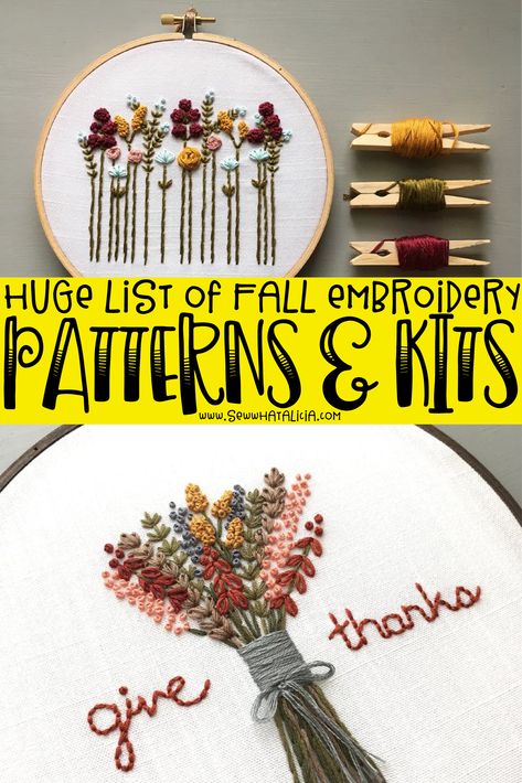 Fall Embroidery Patterns, Embroidery Fall, Fall Embroidery, Fall Embroidery Designs, Hand Embroidery Patterns Free, Holiday Embroidery, Beginner Embroidery Kit, Floral Embroidery Patterns, Hand Embroidery Kit