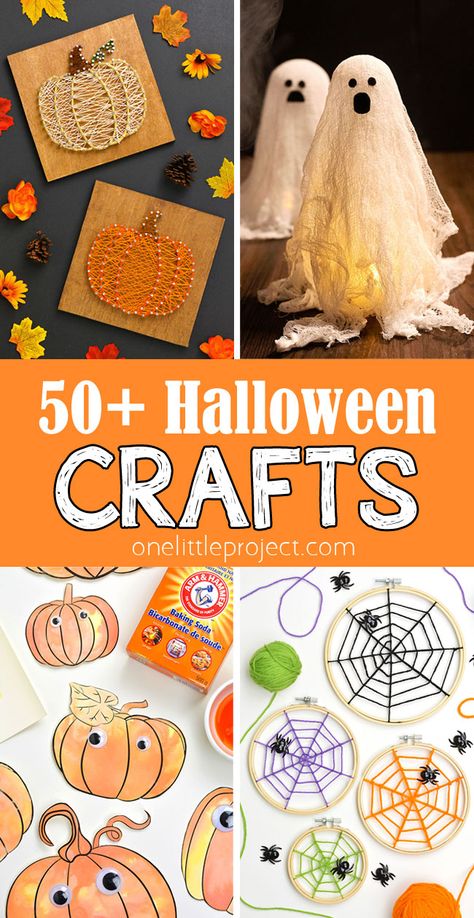 Easy Halloween Crafts - One Little Project Easy School Halloween Crafts, Halloween Craft Fifth Grade, 6 Year Craft Ideas, Easy Halloween Crafts Toddlers, School Aged Halloween Crafts, Halloween Easy Craft Ideas For Kids, Halloween Crafts For Kids 8-10, Halloween Yarn Crafts For Kids, Easy Kid Fall Crafts