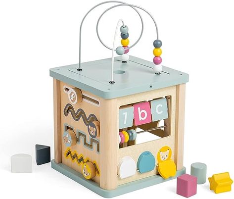 Amazon.com: Bigjigs Toys 100% FSC® Certified Activity Cube : Toys & Games Activity Cube Baby, Baby Activity Center, Sustainable Toys, Activity Cube, Cube Toy, Learning Toys For Toddlers, Wooden Numbers, Bead Frame, Wooden Baby Toys