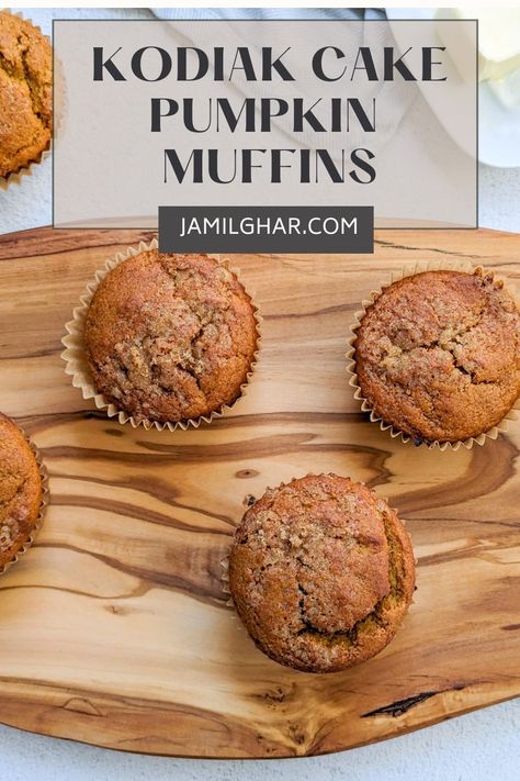 Fall-spiced Kodiak Cakes pumpkin muffins are an easy-to-make breakfast or healthy snack. Plus, they're perfect for meal prep. Bariatric Pumpkin Muffins, High Protein Pumpkin Muffins Kodiak, Kodak Pumpkin Muffins, Pumpkin Kodiak Cakes Muffins, Pumpkin Muffins With Kodiak Cakes, Kodiak Biscuits, Pumpkin Muffins Kodiak Cake, Kodiak Cake Muffin Recipe, Pumpkin Muffins With Applesauce