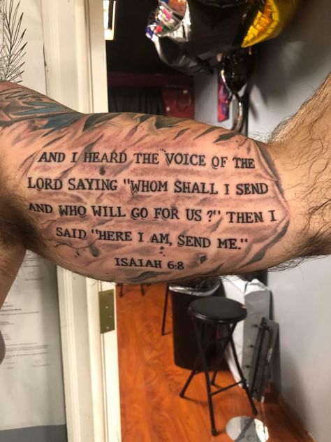 Warrior Theme Tattoo, Guy Sleeve Tattoos, Tattoos About Family For Men, Scripture Thigh Tattoos For Men, Strength And Power Tattoos, Corrections Tattoo, Male Quote Tattoos, God Forearm Tattoo, Good And Evil Tattoo For Men Half Sleeves