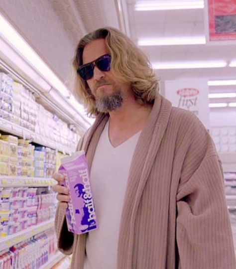 The Dude with his Half n Half Carton at Ralph's ..... The Big Lebowski Jeff Bridges dudeness Coen Brothers, Brothers Movie, Cult Movie, Jeff Bridges, Big Lebowski, Movie Posters Design, The Dude, The Big Lebowski, Just Pretend