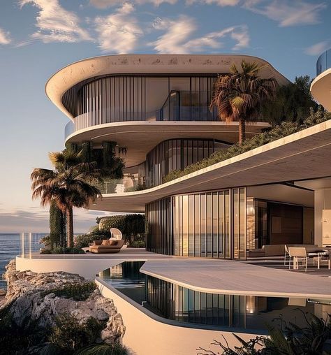 Luxury Hotel Exterior, Dream House Pictures, Futuristic House, Luxury Exterior, Modern Villa Design, Dream Life House, Architecture Model House, Architecture Building Design, Luxury House Plans