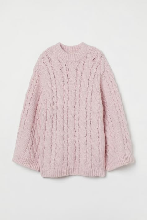 Jumper Aesthetic, Hm Outfits, Pink Oversized Sweater, Pink Cable Knit Sweater, Pink Jumper, Pink Knit Sweater, Cable Knit Jumper, Oversized Pullover, Cable Knit Sweater