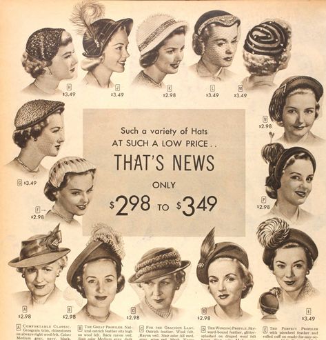 1950s Womens Hats by Style 1950s Hats, 1930s Hats, Hat Veil, Historical Hats, 1950s Hat, 1940s Hats, 50th Clothes, Popular Hats, Veiled Hats