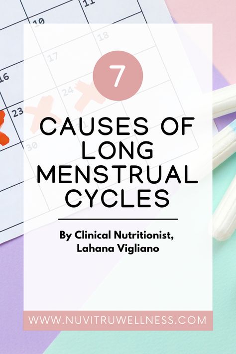 If you’re struggling with long menstrual cycles, there could be a couple of reasons this is happening. Note that when I say “long menstrual cycles”, I mean the complete cycle from the first day of your period to the day before your next period. We are not talking about long period bleeding here. I find there is a lot of period talk that is negative, but your period is awesome and is a report card of what is going on inside. Long Periods Causes, Long Menstrual Cycle, A Report Card, On My Period, Menstruation Cycle, Period Cycle, Period Days, Clinical Nutritionist, Heavy Periods